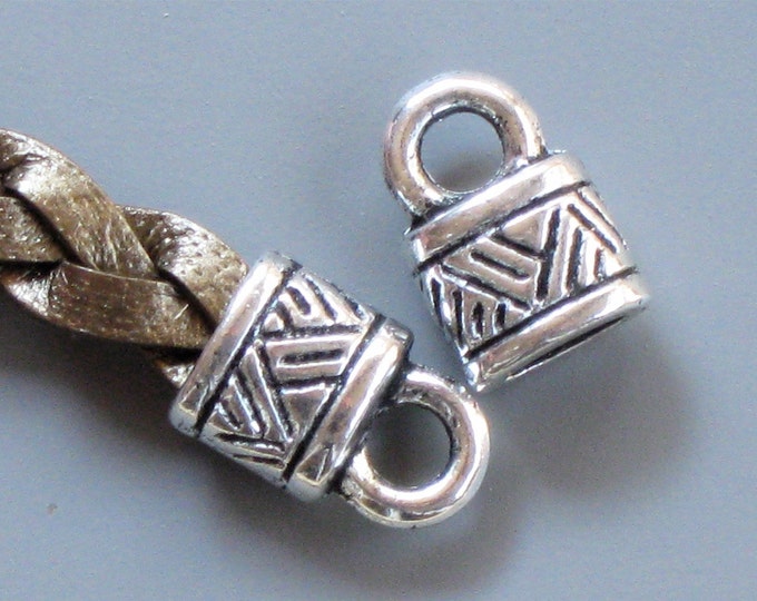 8 Silver Oval Jewelry END CAPS With Loop . Perfect for Braided, Flat