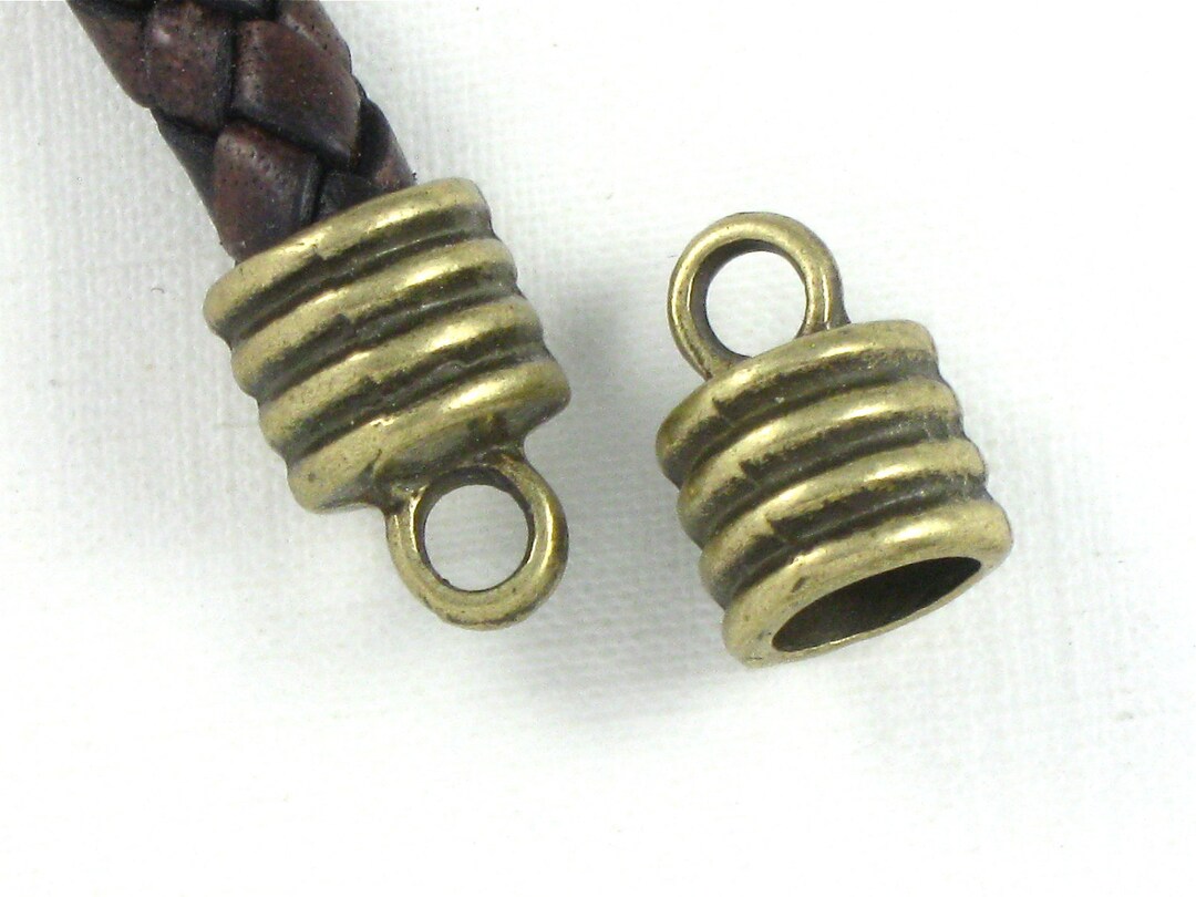 50 Large Antique Bronze Jewelry End Cap Beads With Loop for Leather. 6