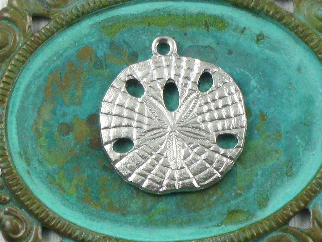 Shell Coin Pendant 2 Silver SAND DOLLAR Shell Jewelry Pendant . Amazing Detail . 20mm X ...
