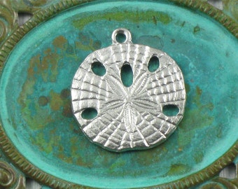 2 silver SAND DOLLAR shell jewelry pendant  .  Amazing detail . 20mm x 18mm (ST56)