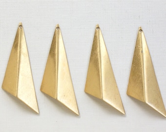 6 gold TRIANGLE drops jewelry pendant. Raw brass stamping made in US. 46mm x 22mm (S35).