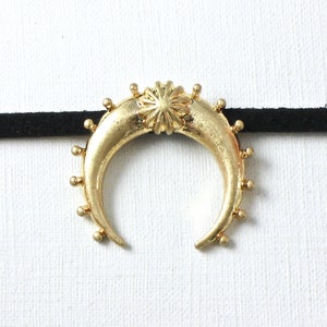 2 gold Crescent Naja Moon pendant slide jewelry findings. 20mm x 23mm (ZE5)
