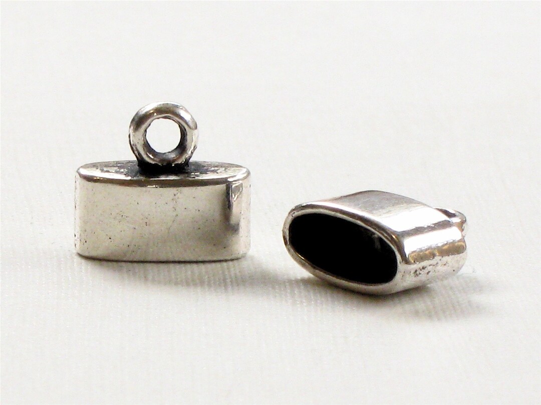 12 Cord Jewelry END CAPS in Silver Tone . Large and Oval . 9mm X 3.5mm