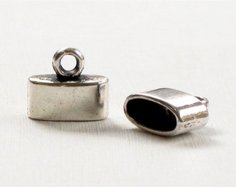 12 cord jewelry END CAPS in Silver tone . Large and Oval . 9mm x 3.5mm Hole (EC3as)