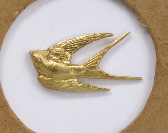 gold SPARROW bird jewelry embellishment. Raw brass stamping made in US. 35mm x 18mm (FF14).