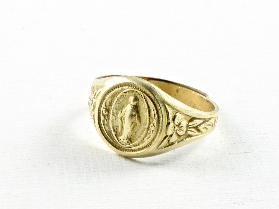 2 Signet RING With Virgin Mary in Raw Brass Adjustable. Gold. - Etsy