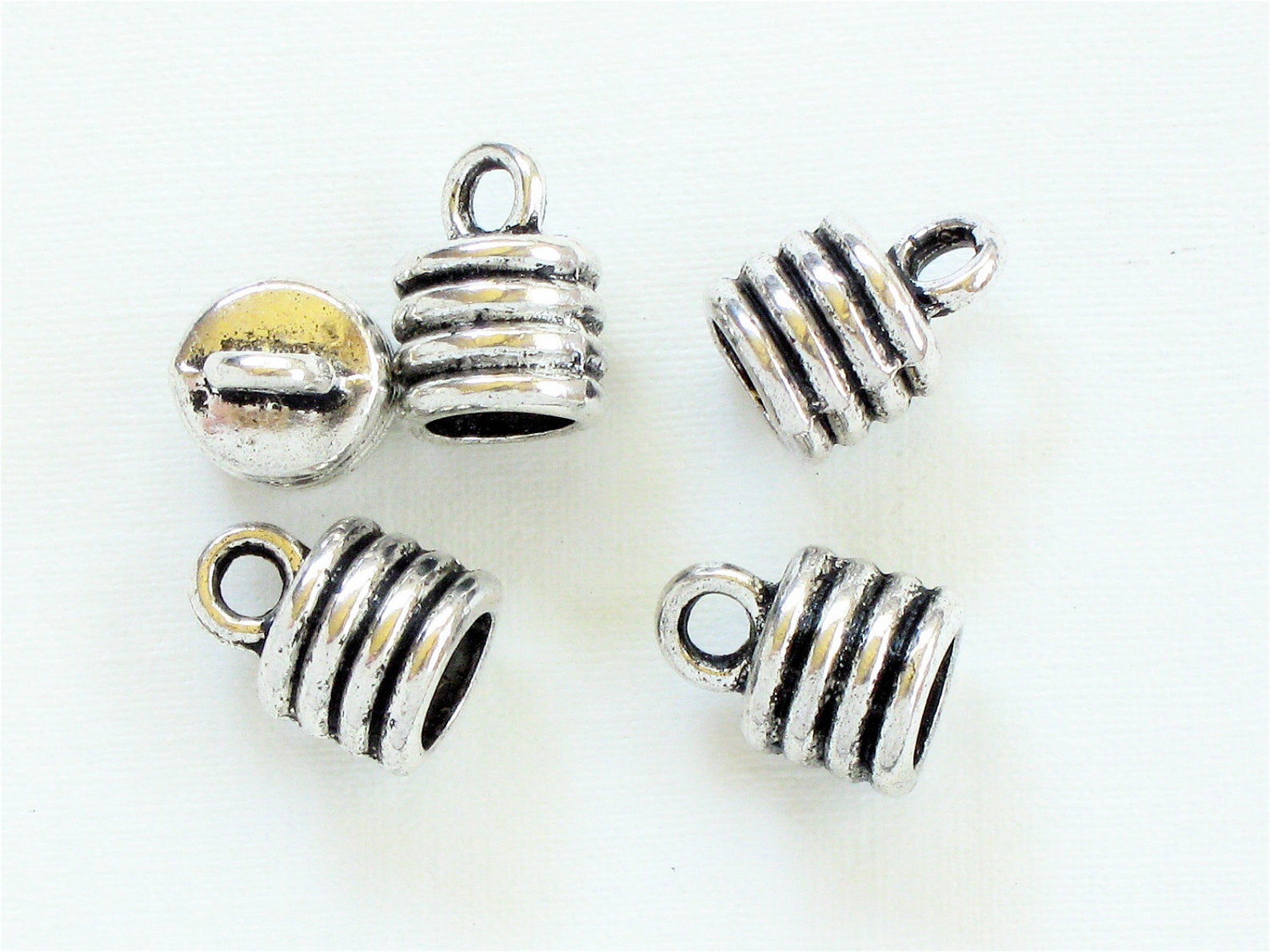 12 Large Silver Jewelry End Cap Beads With Loop for Leather. Etsy