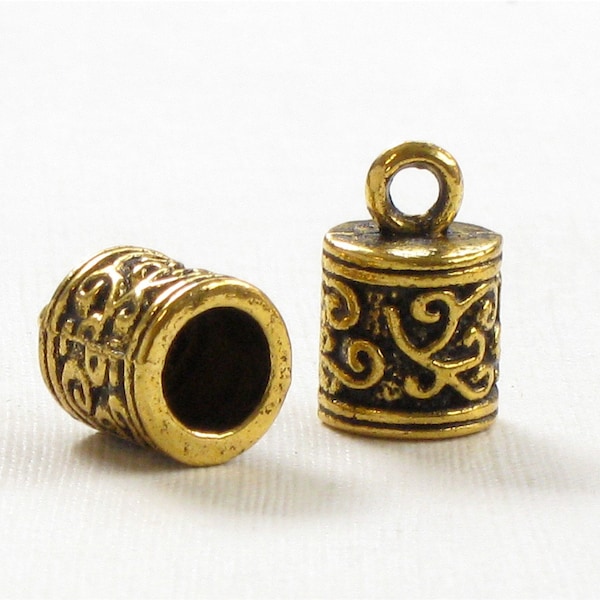 12 gold ornate jewelry End Caps for leather cord. Large 5.9mm inside diameter (EC11ag)