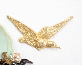 1 Large brass HUMMINGBIRD bird jewelry embellishment. Raw brass stamping made in the US.  62mm x 34mm (FF36).