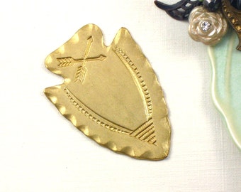 2 large gold ARROWHEAD jewelry embellishments. 29mm x 42mm. Raw brass stamping made in the US. (S6).