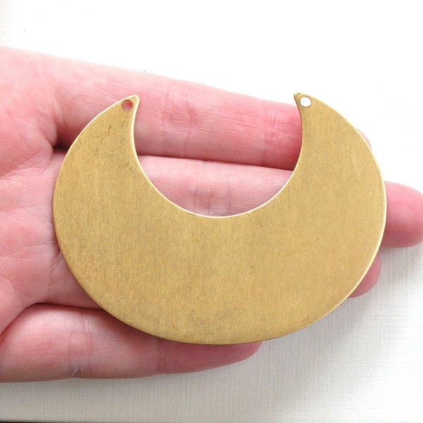 2 crescent jewelry pendant necklace bibs. 76mm x 57mm. Raw brass stamping made in US. (ST203b)