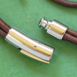 2 silver Stainless Steel end cap clasp for leather jewelry. Bayonet clasp. 6mm inside diameter image 1