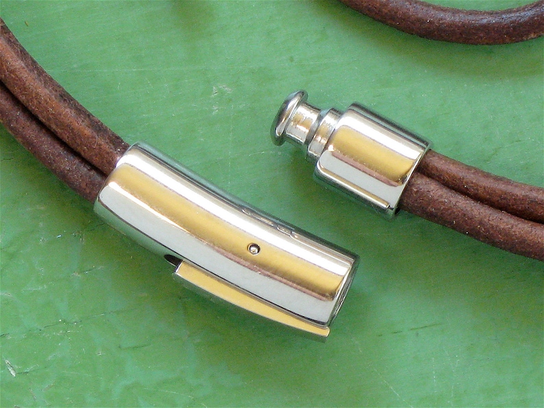 2 silver Stainless Steel end cap clasp for leather jewelry. Bayonet clasp. 6mm inside diameter image 1