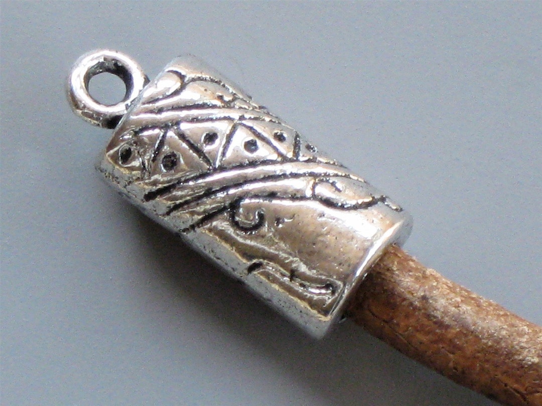 6 Large Silver Leather Jewelry END CAPS With Loop . Ornate . 5.5mm