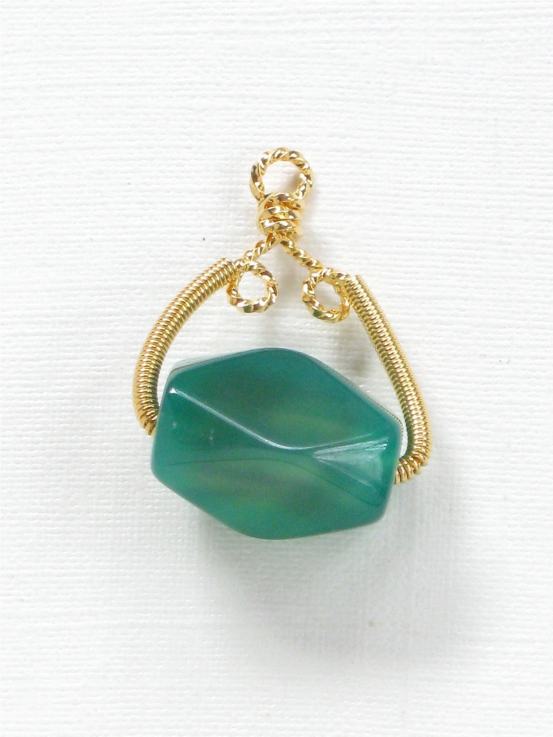 IB290g Green translucent gemstone. SALE 1 Jade Pendant with gold wire wrapped bail