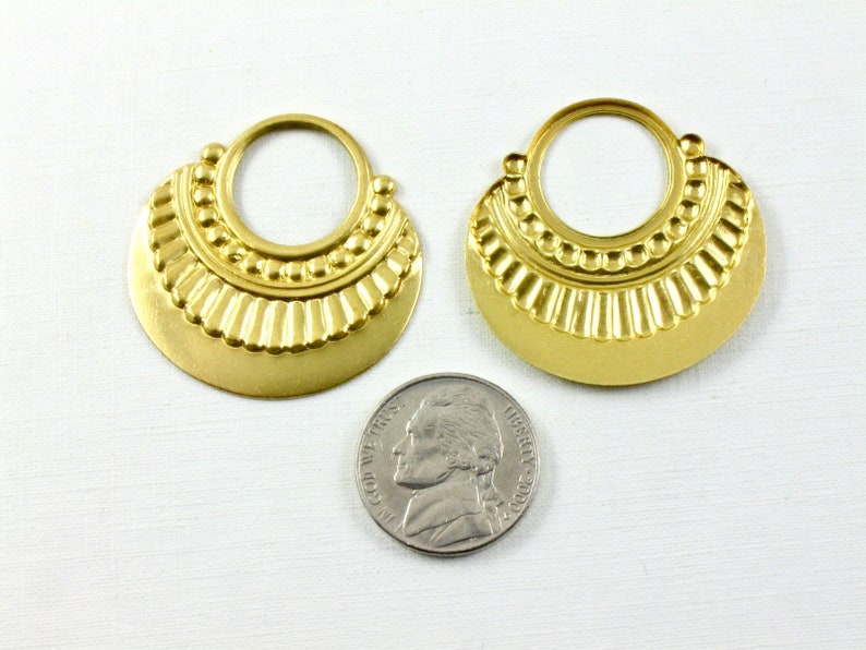 8 tribal Round geometric jewelry pendant or earring drops. Raw brass stamping made in US. 35mm x 35mm T37. image 1