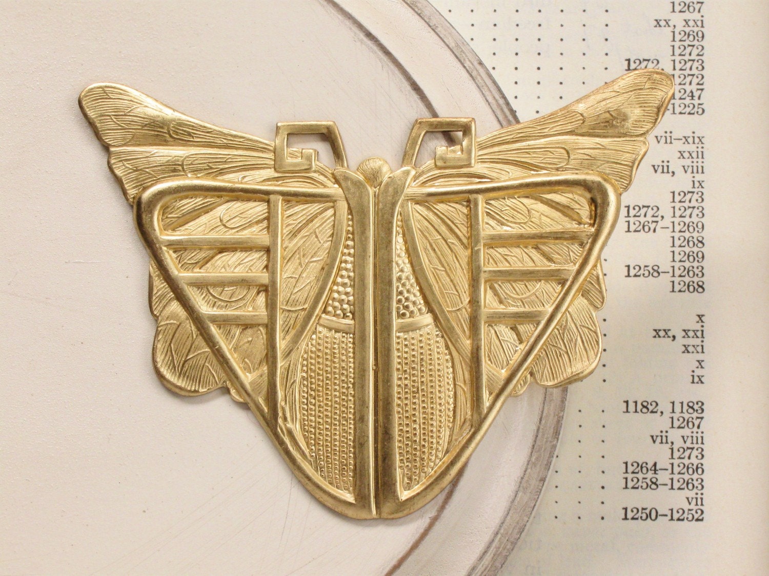 XX Large brass art nouveau DECO BUTTeRFLY beetle pendant 73mm x 64mm.…