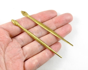 gold SNAKE jewelry embellishment in raw brass. Use for a ring, earrings, bracelet or pendant. 3.25 inches long (ST27a)