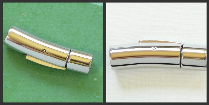 2 silver Stainless Steel end cap clasp for leather jewelry. Bayonet clasp. 6mm inside diameter image 5