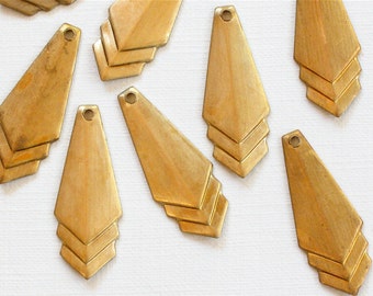 10 CHEVRON geometric jewelry charms or earring drops. Raw brass stamping made in US.  9mm x 24mm (ST69).