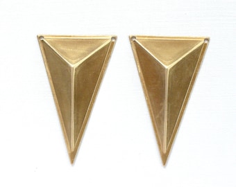 4 gold TRIANGLE faceted geometric jewelry pendant. Raw brass stamping made in US. 39mm x 24mm x 8mm (S36).