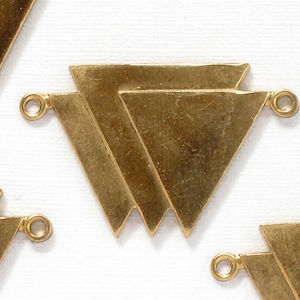 2 gold TRIANGLE geometric jewelry pendant. Raw brass stamping made in US. 19mm x 30mm (ST65b)