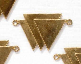 2 gold TRIANGLE geometric jewelry pendant. Raw brass stamping made in US. 19mm x 30mm (ST65b)