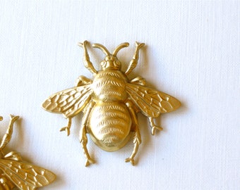 large brass BEE jewelry embellishment . Raw brass stamping made in the US. 39mm x 42mm (FF42b)