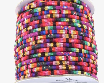 5 Füße 4mm Serape Stoffschnur in lila, magenta, pink, lavendel, blau, grün, rot orange, gelb schwarz und weiß.