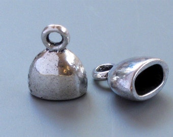 SALE 6 silver leather jewelry End Caps with loop . Large and oval shape (EC5as)