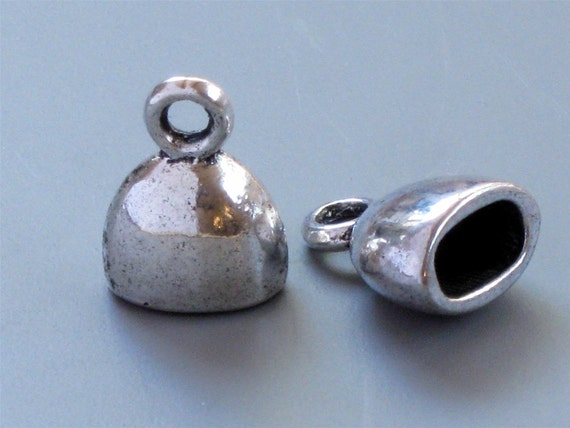SALE 6 Silver Leather Jewelry End Caps With Loop . Large and Oval