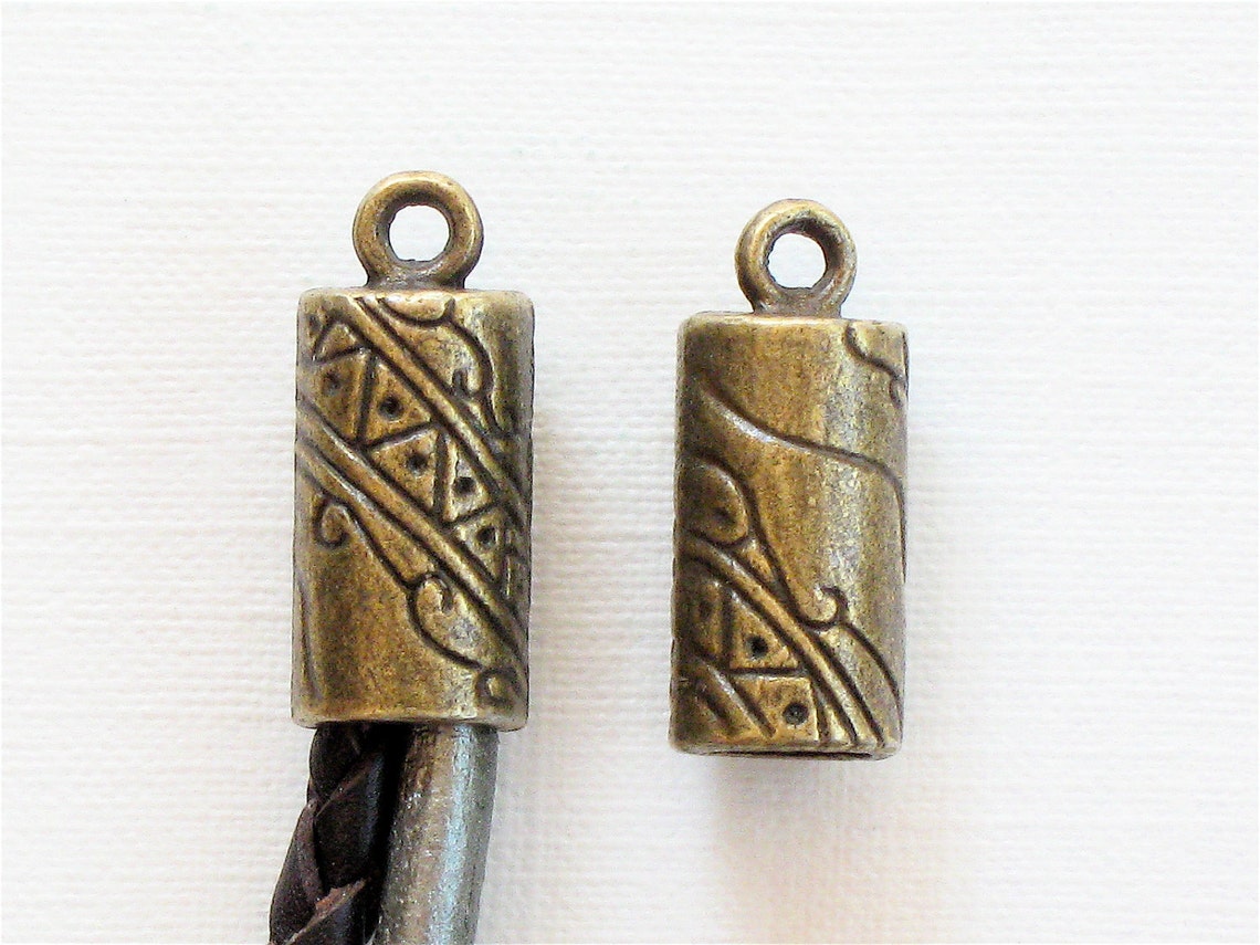 6 Cord Jewelry END CAPS With Loop Antique Bronze . Large and Etsy