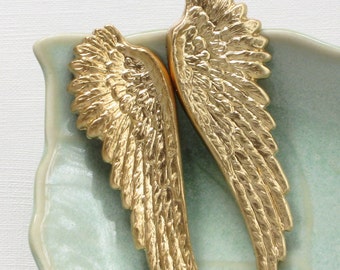 Set (2 pcs) of large raw brass Fairy Angel Wings. Stamping made in the US. (FF7).