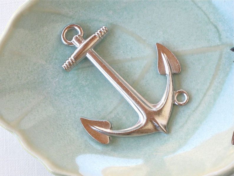44mm x 33mm . SALE Large solid boat ANCHOR jewelry pendant FF31 Matte Silver Plated Brass