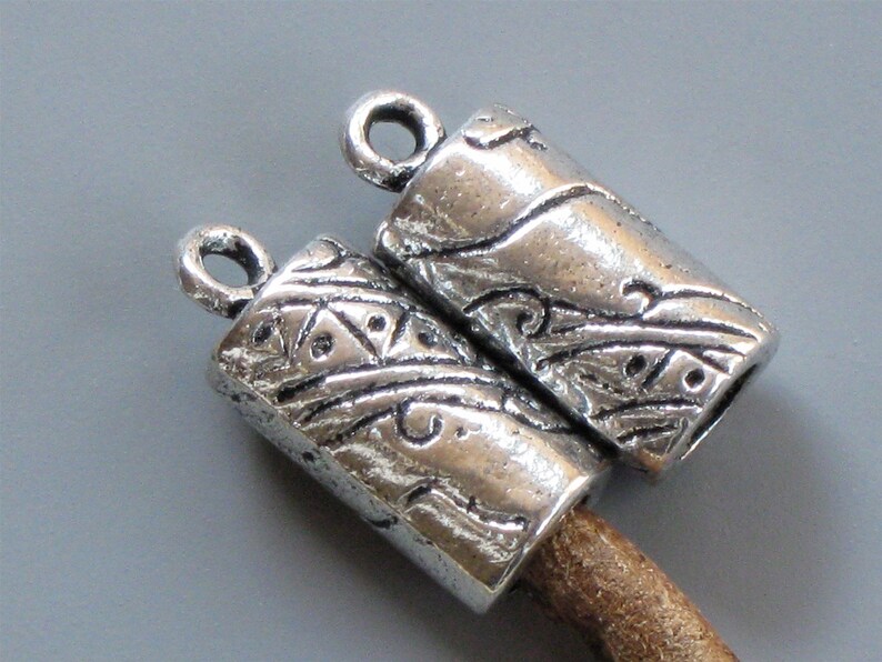 6 Large Silver Leather Jewelry END CAPS With Loop . Ornate . Etsy