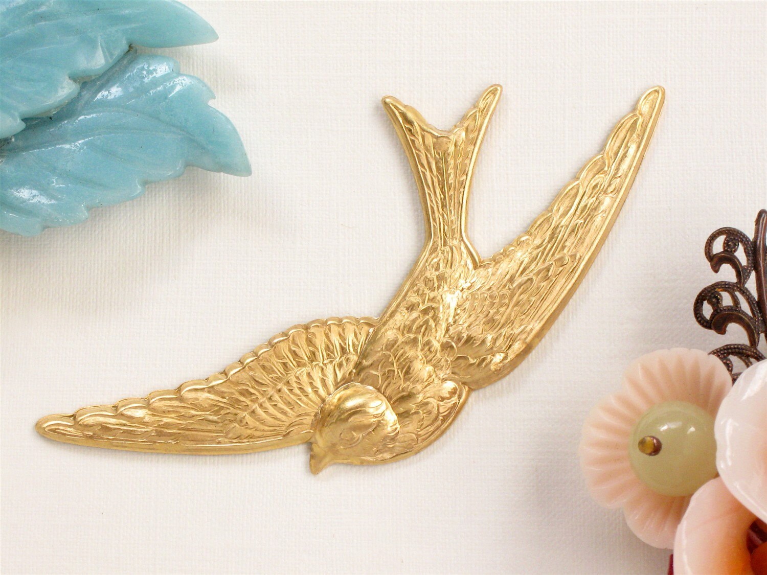 X Large brass SPARROW bird gold jewelry embellishment. Raw brass stam…
