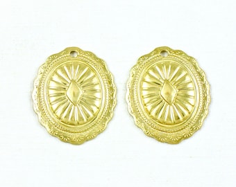 6 Southwestern Concho brass jewelry charm with or without hole. Raw brass stamping made in US. 19.5mm x 16.5mm (S1).