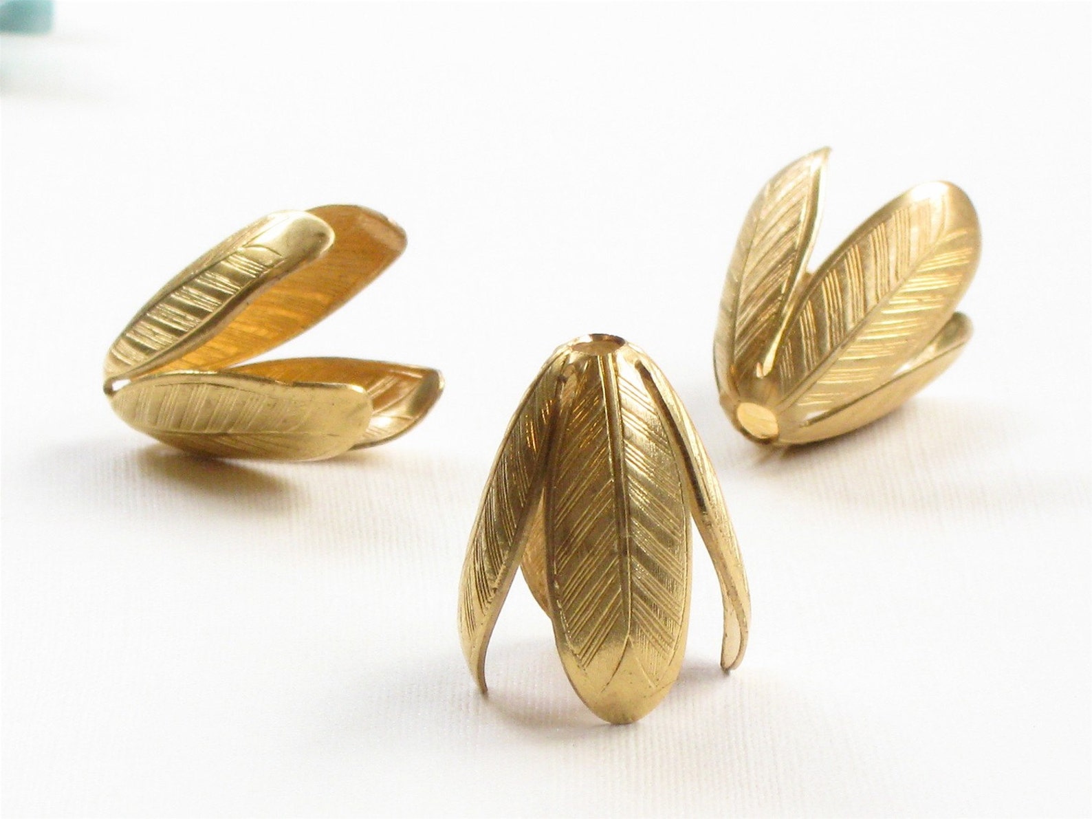 2 Large Gold LEAF Jewelry Bead End Caps. Raw Brass Made in the Etsy