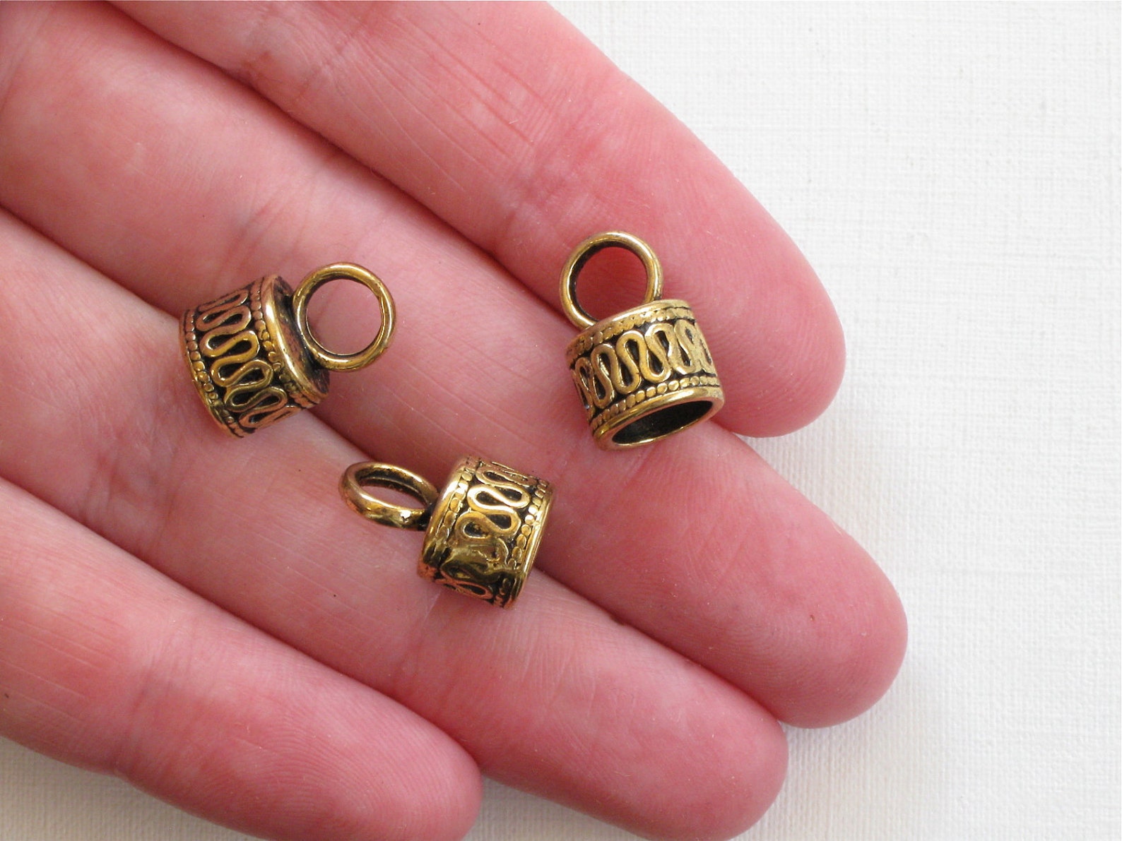 4 Large End Cap Beads. Ornate Gold Colored With Loop for 7mm Etsy