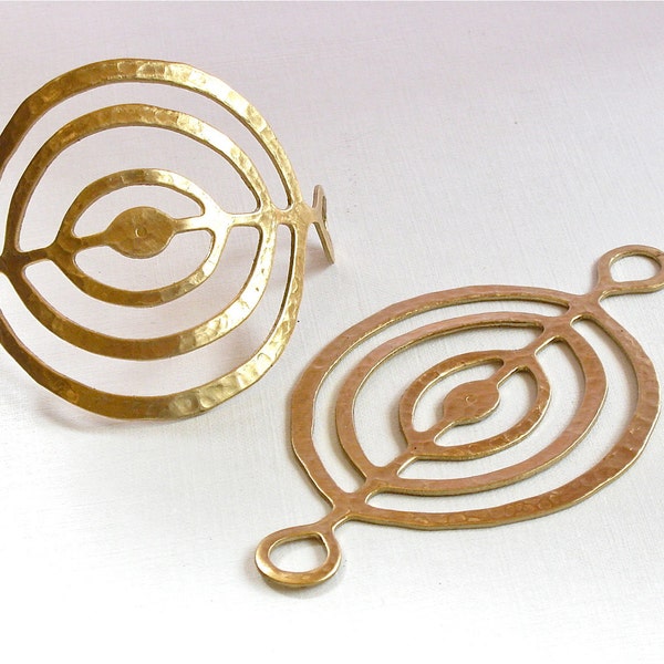 2 large hammered circle jewelry pendant or bracelet cuff. Raw brass stamping made in the US. 88mm x 50mm (S206). Please read description