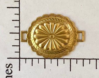 2 gold Southwestern Concho jewelry connector. Thick, solid jewelry link. Leather or ribbon slide. Raw brass stamping made in US. 31mm (G18)