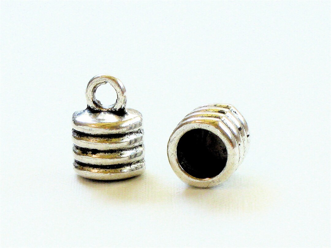 12 Large Silver Jewelry End Cap Beads With Loop for Leather. 6.8mm