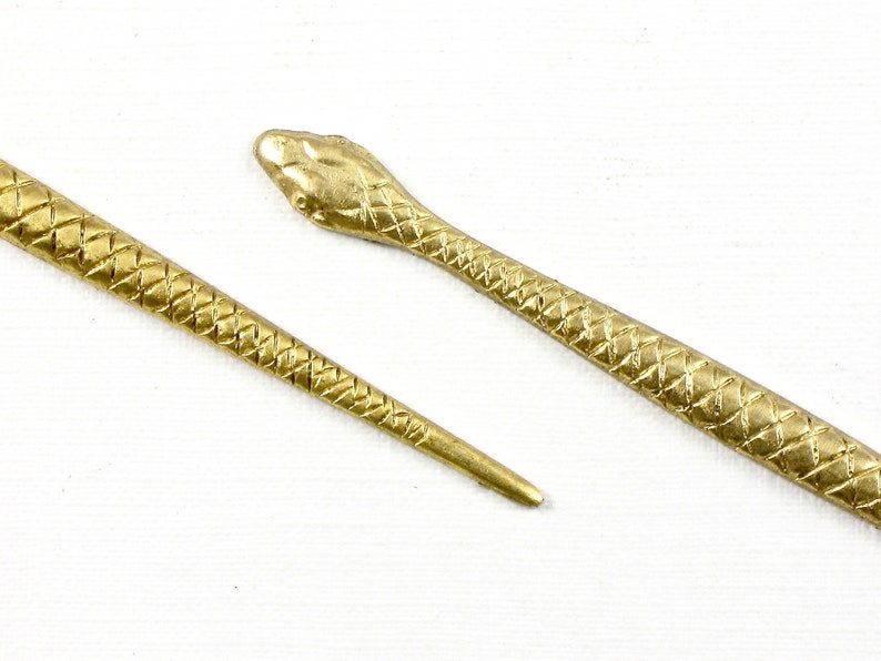 gold SNAKE jewelry embellishment in raw brass. Use for a ring, earrings, bracelet or pendant. 3.25 inches long ST27a image 2