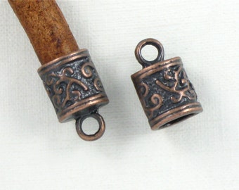 12 antique copper ornate jewelry End Caps for leather cord. Large 5.9mm inside diameter (EC11ac)