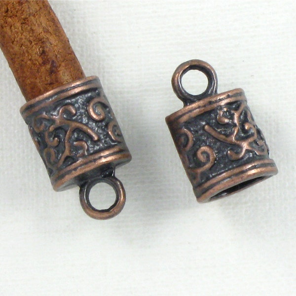 12 antique copper ornate jewelry End Caps for leather cord. Large 5.9mm inside diameter (EC11ac)