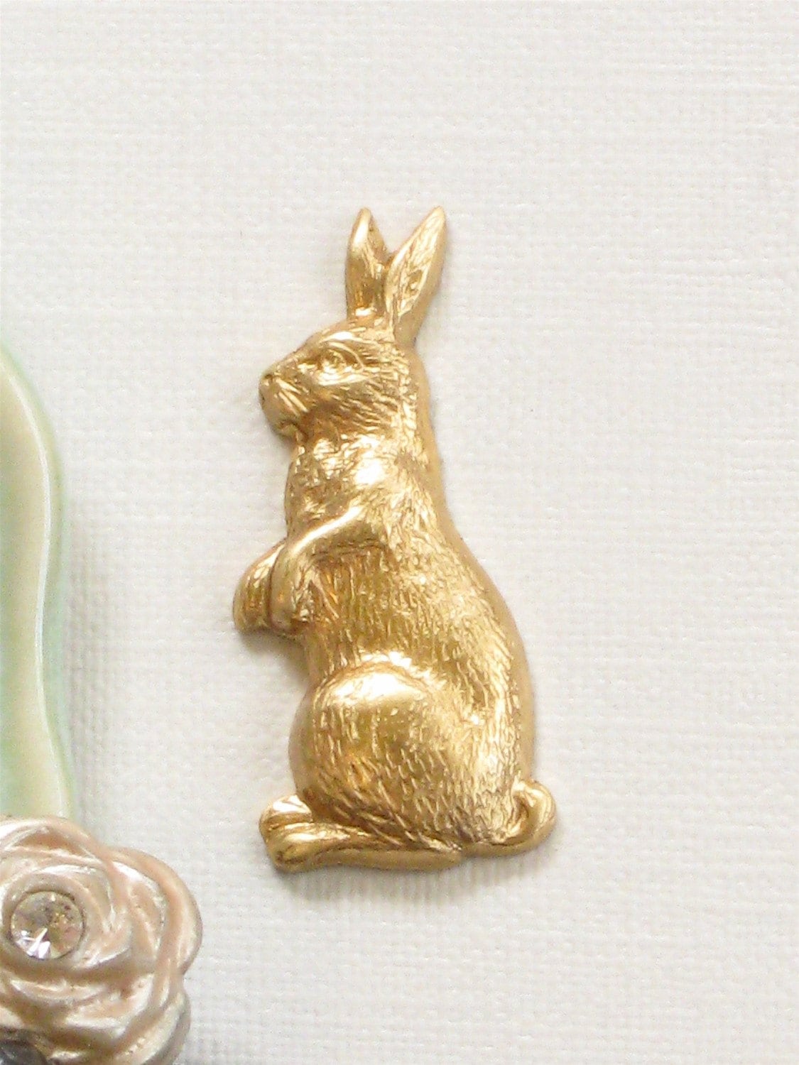 6 standing RABBIT brass jewelry embellishments . 24mm x 10.5mm