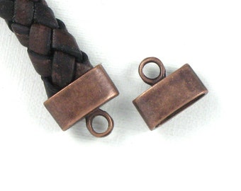 12 cord jewelry END CAPS in Antique Copper . Large and Oval . 9mm x 3.5mm Hole (EC3ac)