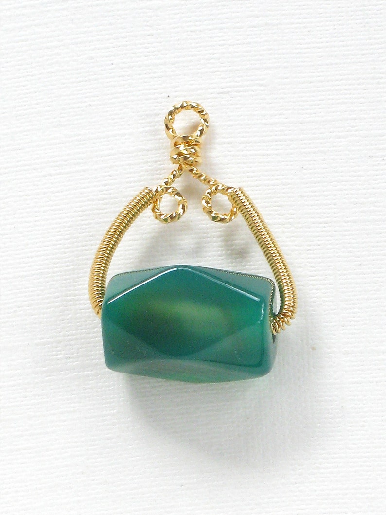 IB290g Green translucent gemstone. SALE 1 Jade Pendant with gold wire wrapped bail