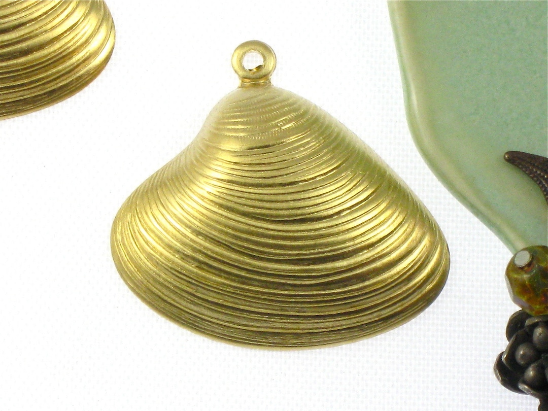 Large Gold Shell 4 Large Gold SHELL Jewelry Pendant. Raw Brass Stamping Made in US. 28mm ...