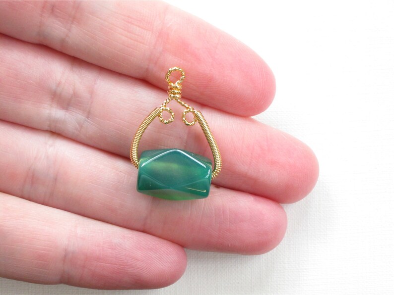 IB290g Green translucent gemstone. SALE 1 Jade Pendant with gold wire wrapped bail